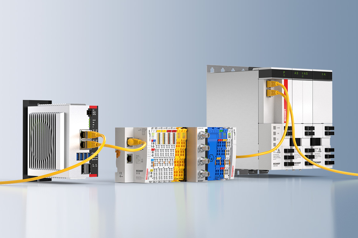 EtherCAT combines fieldbus communication for I/Os, secure communication for TwinSAFE, and – of course – drive communication in a single system.
