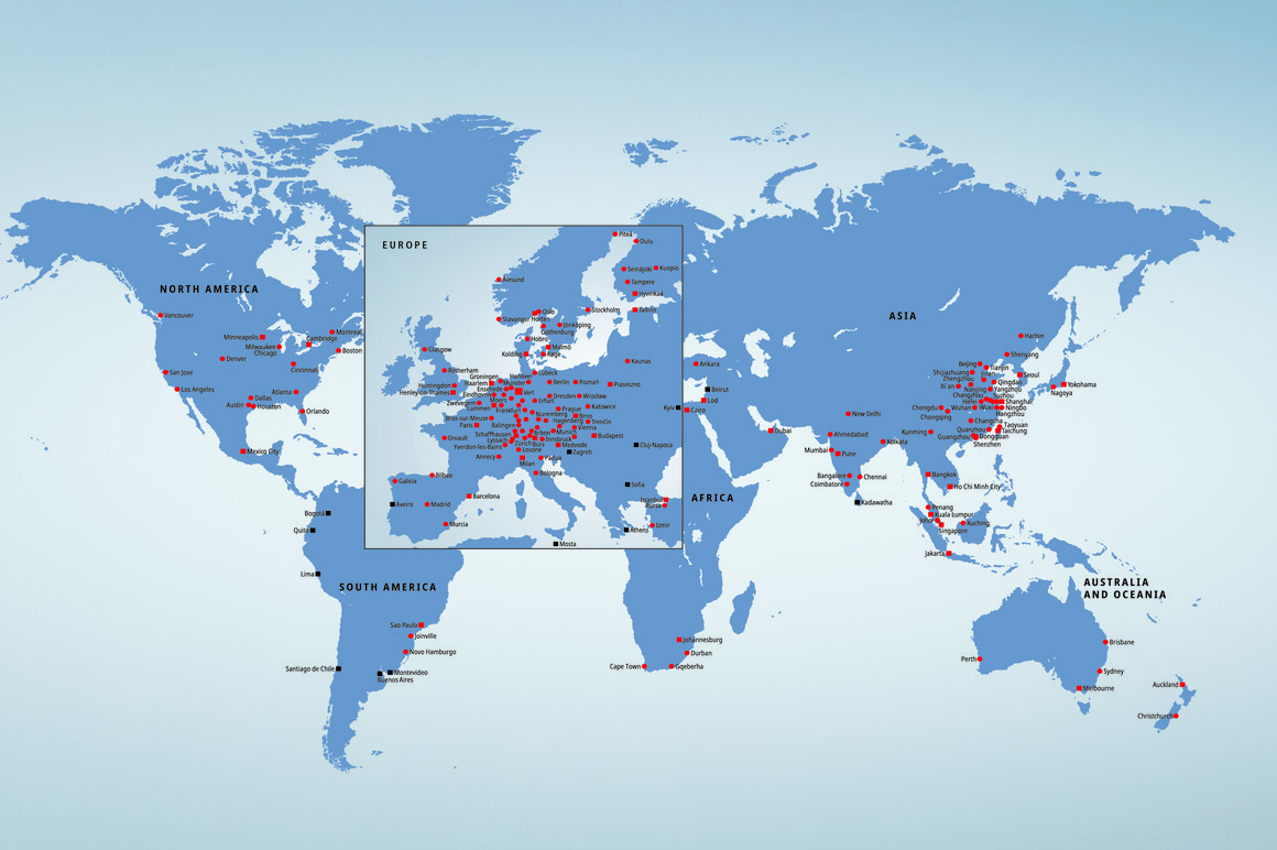 Sedi e filiali Beckhoff nel mondo. Stato: ottobre 2023